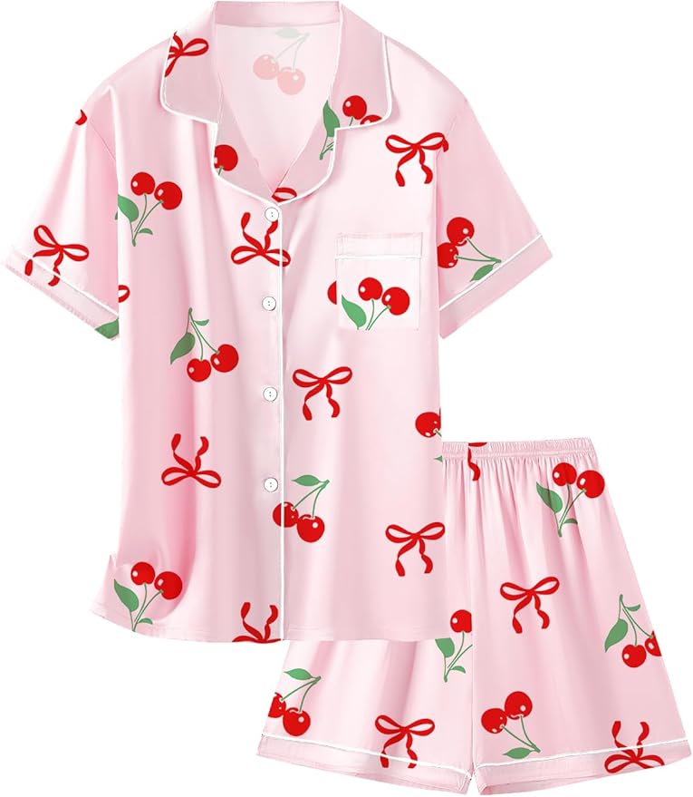 Girls & Womens Satin Pajamas Set, Silk Button-Down Sleepwear 2 Piece Nightwear, 3 Years - Women XXL