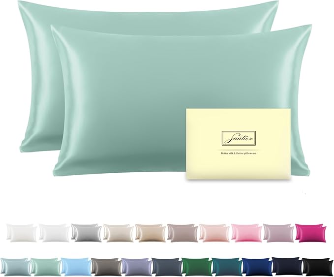 Silk Pillow Cases 2 Pack Soft Breathable and Sliky King Size Pillow Cases Set of 2,Natural Mulberry Silk Pillowcase Set of 2 for Hair and Skin with Hidden Zipper (Sage Green,20"X 36",2pcs)
