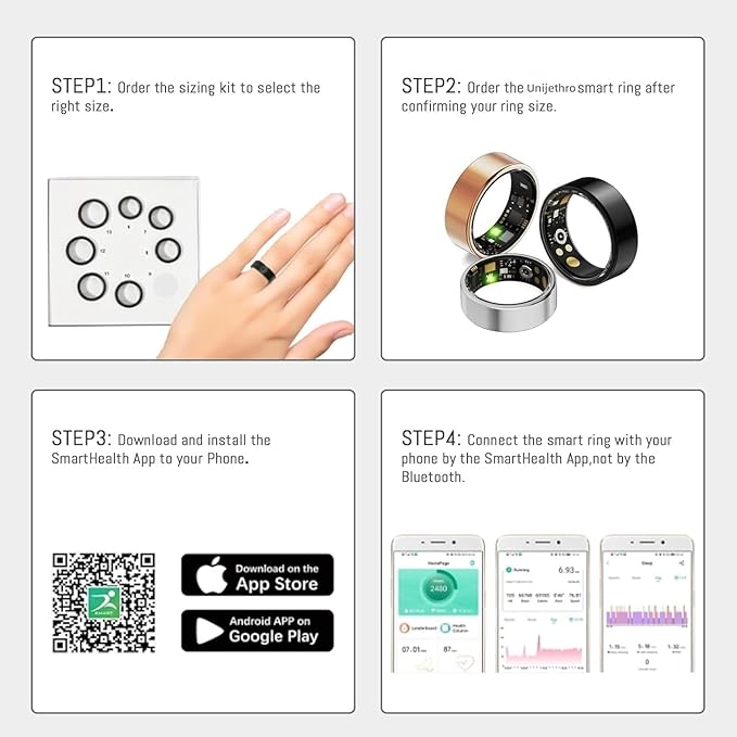 Smart Ring for Women Men, Health Tracker with Heart Rate/Blood Oxygen/Blood Pressure/Sleep Monitoring/Step Counting, IP68 Waterproof Fitness Ring (Black, 9#)