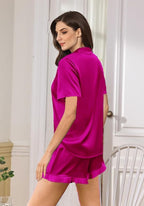 WJing Yi Jia Ruffle Pajama Sets For Women XS-4XL Womens Silk Satin Pajamas Set Silky Sleepwear Pj Sets Nightwear Loungewear