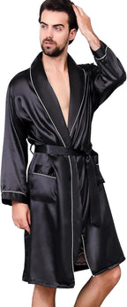 Haseil Men's Satin Robe Dragon Luxurious Silk Spa Long Sleeve House Kimono Bathrobe