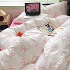 Nayoroom Pink Bow Duvet Cover Full Size Polka Dot Bowknot Coquette Duvet Cover 3 Pieces Soft Lightweight Microfiber Girls Cute Aesthetic Dorm Bedding Set