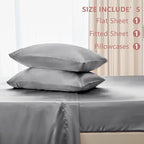 CozyLux Satin Sheets Twin Sheet Set - 3 Piece Silky Twin Bed Sheets, Luxury Light Grey Sheet Twin Size Bed Set with Smooth and Soft Microfiber, Includes 1 Fitted Sheet, 1 Flat Sheet and 1 Pillowcase