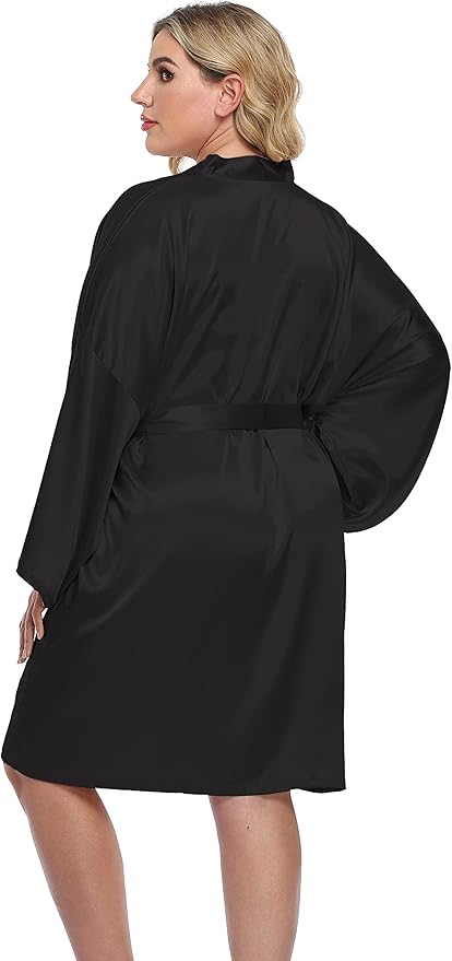 Women's Plus Size Short Silky Bathrobes Satin Kimono Robes Bride Bridesmaid Loungewear Soft Nightgown
