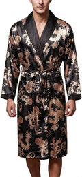 Mens Satin Robe Silk Long Sleeve Kimono Bathrobe Sleepwear Loungewear