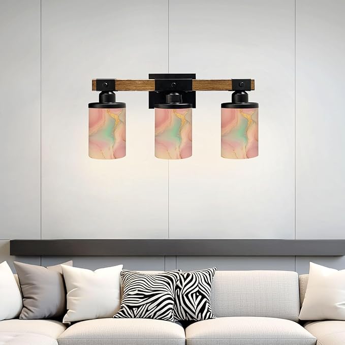 Vanity Lights for Bathroom Wall Lights for Bedroom Living Room Abstract Pink Blue Fluid Art Gold Accents Modern Bathroom Light Fixtures Wall Sconces 3 Light Home Decor