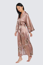 KIM+ONO Plus Size Luxury Kimono Robe for Women | Long Satin Floral Robe | Original Design | Removable Waist Tie Closure