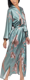 KIM+ONO Plus Size Luxury Kimono Robe for Women | Long Satin Floral Robe | Original Design | Removable Waist Tie Closure