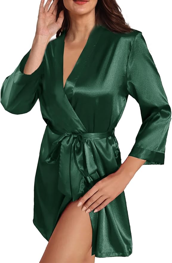 WJing Yi Jia Womens Satin Kimono Robe Silky Robes Floral Bathrobe Bride Bridesmaid Wedding Bridal Dressing Gown Loungewear