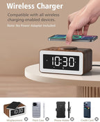 Digital Alarm Clocks for Bedrooms, Bluetooth Speaker, Alarm Clock with Wireless Charging, White/Brown Noise Sound Machine for Sleep with Night Light Wooden Vintage Decor Birthday Gifts for Men, Women