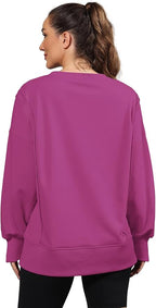 Nirovien Womens Oversized Crewneck Sweatshirt Side Slit Long Sleeve Pullover Slouchy Fit Tops