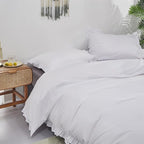 Cottonight White Comforter Set King White Ruffle Bedding Comforter Set Ruffles Farmhosue Boho White Blanket Quilts Rustic Soft Breathable Chic 3PCs Bedding Set for King Bed