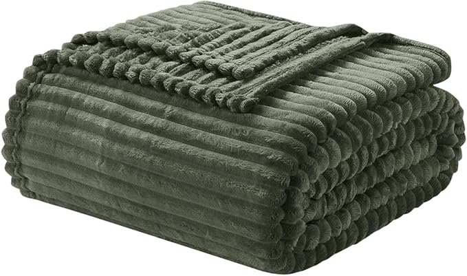 Nestl Green Throw Blanket for Couch - Cozy Warm Fuzzy Blankets for Women, Plush Small Fleece Throws for Girls - Olive Green, 50 x 60 Inches