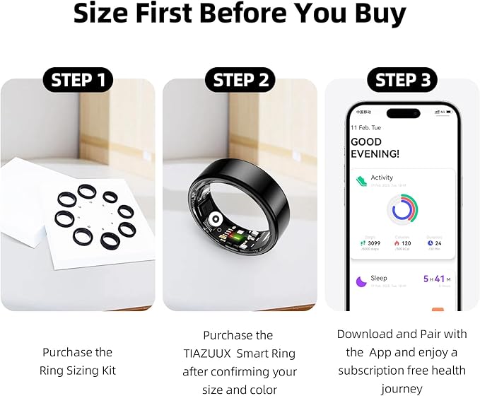 Smart Ring for Women&Men-Activity/Sleep/Heart Rate/HRV/Stress/Women's Health Tracker-IP68 Waterproof/Wearable-No Subscription Fee Required-Compatible with iPhone &Android