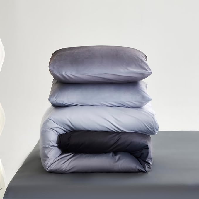 Luxlovery Grey Black Velvet Comforter Full Gradient Flannel Bedding Set Full Men Boys Grey White Winter Warm Blanket Quilts Thick Warm Modern Comforter Set