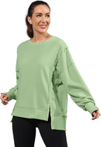 Nirovien Womens Oversized Crewneck Sweatshirt Side Slit Long Sleeve Pullover Slouchy Fit Tops