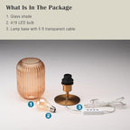 Mid Century Glass Table Lamp,Dimmable Desk Lamp,LED Bulb Included,Timer Build-in,Cognac Amber Ribbed Glass