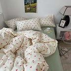 Nayoroom Heart Duvet Cover Full Size Kawaii Pink Heart Printed on Cream White Bedding Set 3Pcs Kids Girls Cute Heart-Shaped Pattern Comforter Cover with Zipper Closure Soft Breathable Microfiber