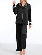 SWOMOG Womens Silk Satin Pajamas Set Long Sleeve Button Down Sleepwear 2 Piece Lounge Set Pj Set XS-3XL