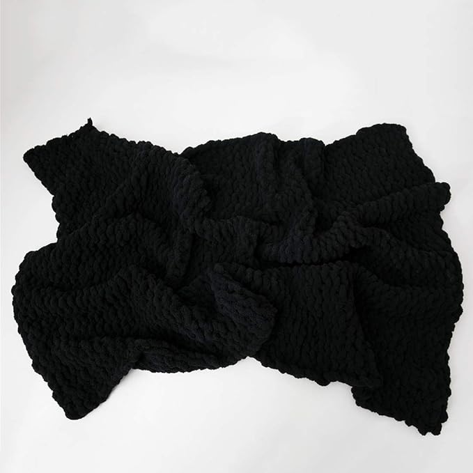 vctops Boho Chenille Chunky Knit Throw Blanket Super Soft Warm Cozy Hand Knit Blankets for Couch Bed Sofa Chair (Black,51"x63")