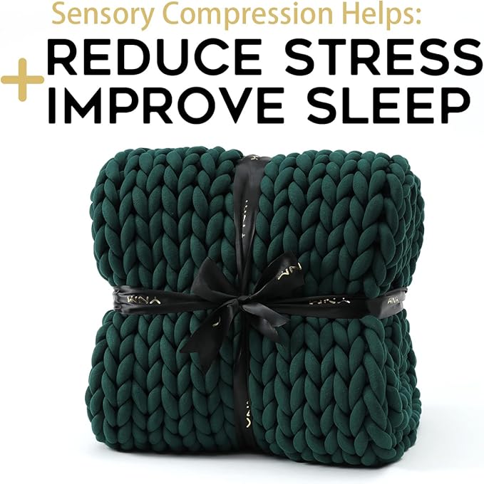 YnM Knitted Weighted Blanket, Handmade Chunky Knitted Design, Soft and Cozy, Temperature Regulating and Breathable, Machine Washable Throw for Sleep or Home Decor (Pacific Green, 60x80 Inch, 15lbs)