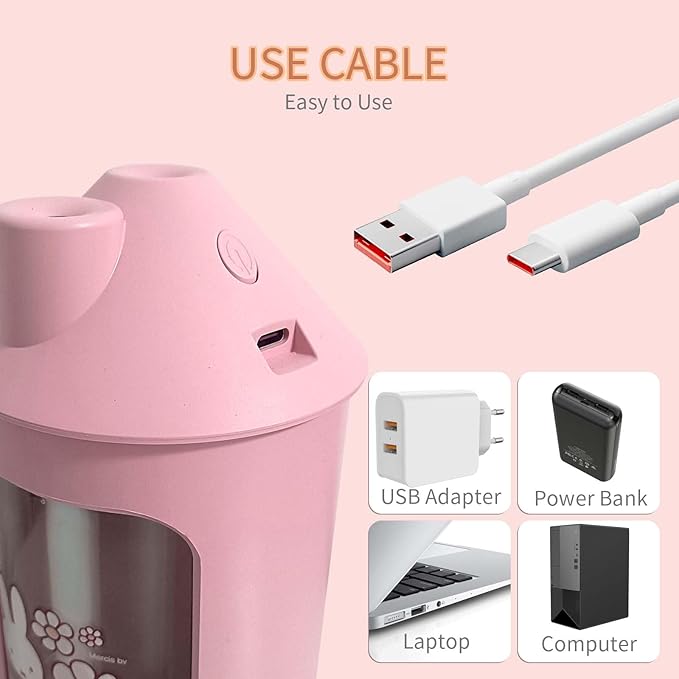 Mipow x miffy BTA700M Cool Mist Humidifier for Bedroom,Ultrasonic Quiet Humidifier with Night Light,450 ML Double Spray Humidifiers for Nursery,Office Indoor Plants (Pink), Easter Gift