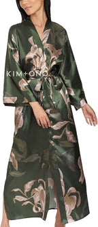 KIM+ONO Plus Size Luxury Kimono Robe for Women | Long Satin Floral Robe | Original Design | Removable Waist Tie Closure