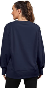 Nirovien Womens Oversized Crewneck Sweatshirt Side Slit Long Sleeve Pullover Slouchy Fit Tops