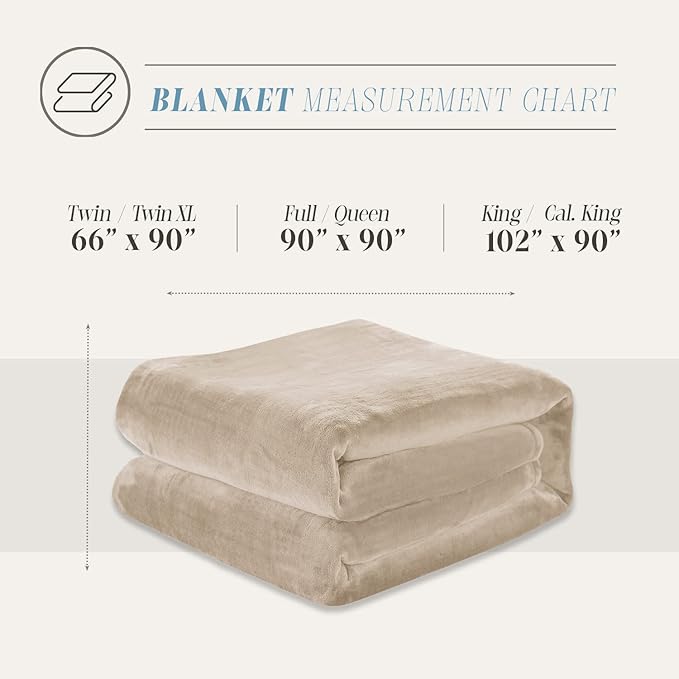 Elegant Comfort Luxury Velvety Feel Blanket, All-Season Lightweight Blanket, Ultra Plush, Soft, Cozy-Fuzzy Flannel Fleece for Couch, Sofa, Bed, Travel, Solid Design, Full/Queen, Cream-Beige