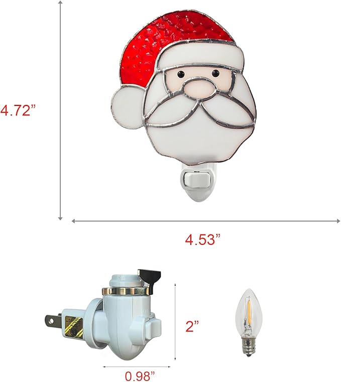 CHEZBABY Stained Glass Night Light Plug into Wall Lamp Decorative Accent Nightlight for Hallway Bedroom Bathroom Kitchen Home Décor(Christmas Santa)
