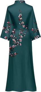 Kihnop Women's Floral Long Kimono Robe Long Satin Robe Long Silk Robe Ladies Kimonos Silky Bathrobe Cover Up, One Size