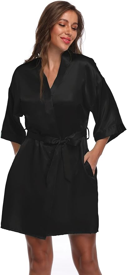 Women's Satin Short Robe Bridesmaid Bride Wedding Party Robes Silky Sleepwear Loungewear