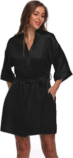Women's Satin Short Robe Bridesmaid Bride Wedding Party Robes Silky Sleepwear Loungewear