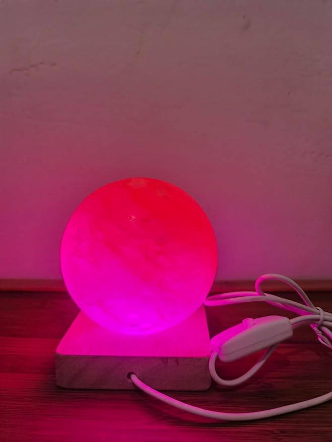 USB Colour Gradient Himalayan Salt lamp, Solid Wood Base Atmosphere Decoration Rotundity Salt lamp with Remote Control, Natural Crystal Stone Bedside Night Light, Handmade Crafts.