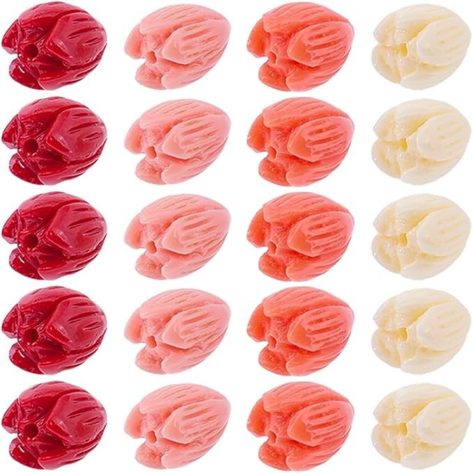100Pcs 9x11mm Large Coral Flower Beads Floral Jewelry Beads Colorful 3D Carved Jasmine Dyed Synthetic Coral Aesthetic Small Loose Smooth Spacers for Jewelry Making Necklaces Bracelets Adult