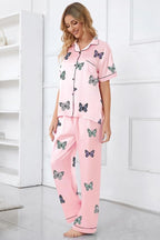 Umeyda Girls Womens Pajamas Set, Satin Silky Button Down Loungewear 2 Piece Short Sleeve Pants PJS Sets for Mommy Kids