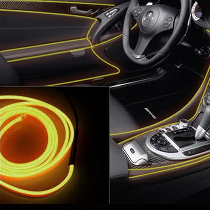 JIGUOOR EL Wire Battery Pack 9.8ft / 3m Bright Neon Light Strip 360° Illumination Neon Tube Rope Lights for DIY, Festival, Party Decoration, Pub, Halloween, Chrismas (9.8ft / 3m, Yellow)