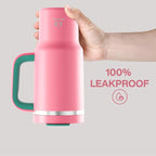 ENCOOL 32 oz Tumbler with Handle and Straw: Stainless Steel Insulated Tumbler Keeps Cold for 24 Hours, Leakproof Travel Cup Fits in Cup Holder and BPA-Free,Tulip