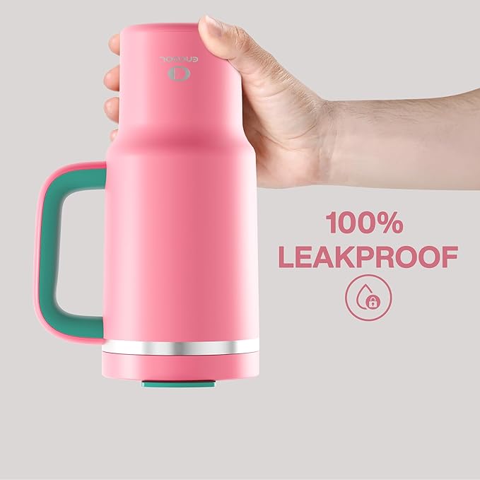 ENCOOL 32 oz Tumbler with Handle and Straw: Stainless Steel Insulated Tumbler Keeps Cold for 24 Hours, Leakproof Travel Cup Fits in Cup Holder and BPA-Free,Tulip
