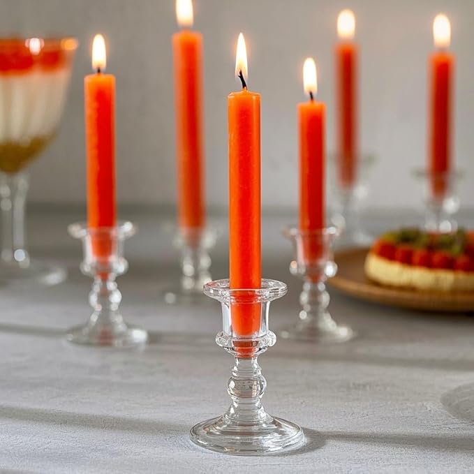 12-Pack Neon Orange Taper Candles, 10 Inch Unscented Dripless Candlesticks, Long-Lasting Burn Time of 7-8 Hours, Perfect for Fall Harvest Halloween Thanksgiving Dinners Parties and Home Décor