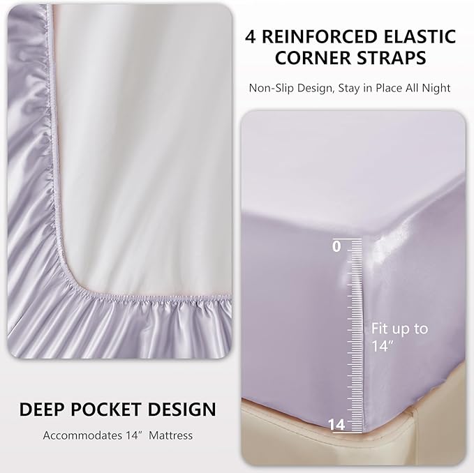 CozyLux Satin Sheets Queen Size Bed Set - 4 Piece Silky Queen Sheet Set, Luxury Taro Purple Queen Sheets with Smooth and Soft Microfiber, Includes 1 Fitted Sheet, 1 Flat Sheet and 2 Pillowcases