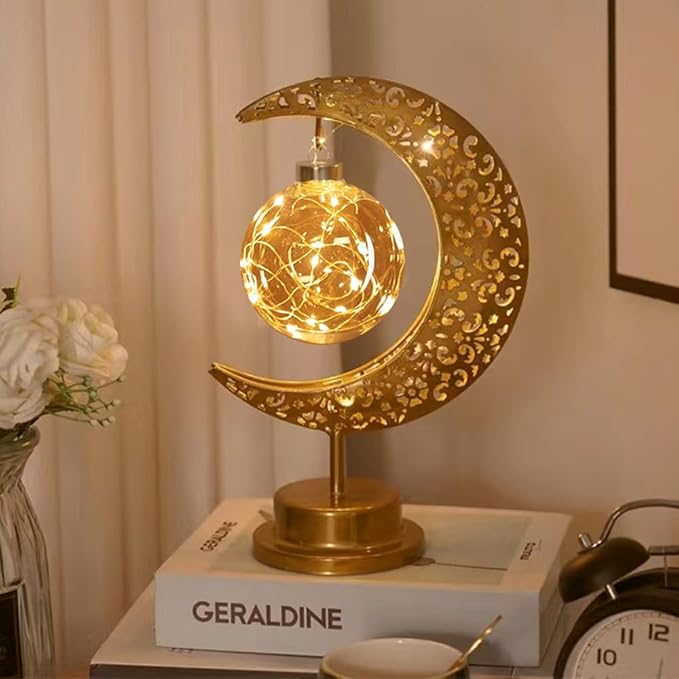 GUOCHENG Enchanted Lunar Lamp Moon Shaped Table Lamps, LED Crescent Night Light Magic Hanging Moon Lamp Decor, Home Bedroom Bedside Desktop Nightstand Decorative Gift(Ball)
