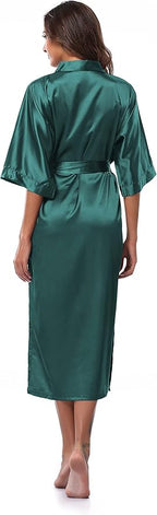 Womens Long Silky Robe Satin Kimono Robes Silk Bathrobe for Wedding Party Full Length Dressing Gown