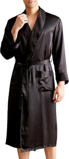 THXSILK Men’s Silk Robe Long Bathrobes, Luxury Lightweight Sleepwear, Two Pockets, Pure Mulberry Silk loungewear
