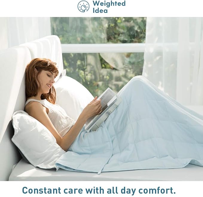 Weighted Idea Weighted Blanket for Adults (Light Blue,60"x80",20lbs) Cooling Breathable Heavy Blanket with Premium Glass Beads All-Season Soft Thick Comfort