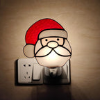 CHEZBABY Stained Glass Night Light Plug into Wall Lamp Decorative Accent Nightlight for Hallway Bedroom Bathroom Kitchen Home Décor(Christmas Santa)