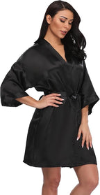 Women's Short Silky Robes Womens Satin Bathrobe Bride Bridesmaid Wedding Party Sleepwear Loungewear