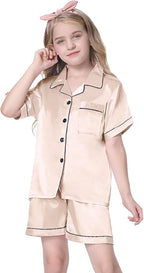 Girls & Womens Satin Pajamas Set, Silk Button-Down Sleepwear 2 Piece Nightwear, 3 Years - Women XXL