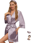 Silk Robes for Womens 2Pcs Satin Robe Kimonos Bridesmaid Bride Lace Bathrobes Sleepwear Bridal Silky Loungewear Wedding Robes