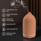 Gooamp 200ML Ceramic Essential Oil Diffuser - Ultrasonic Aromatherapy & Humidifier with 7-Color LED Lights, Auto Shut-Off, Brown, 1H/3H/6H Timer | Scent for Home,Office,Yoga
